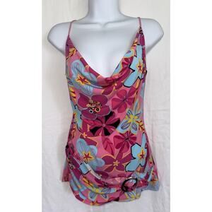 Nana Baila Paris Cowl Neck Swim Top Tankini Buckle Sz XS Tropical Sexy Floral